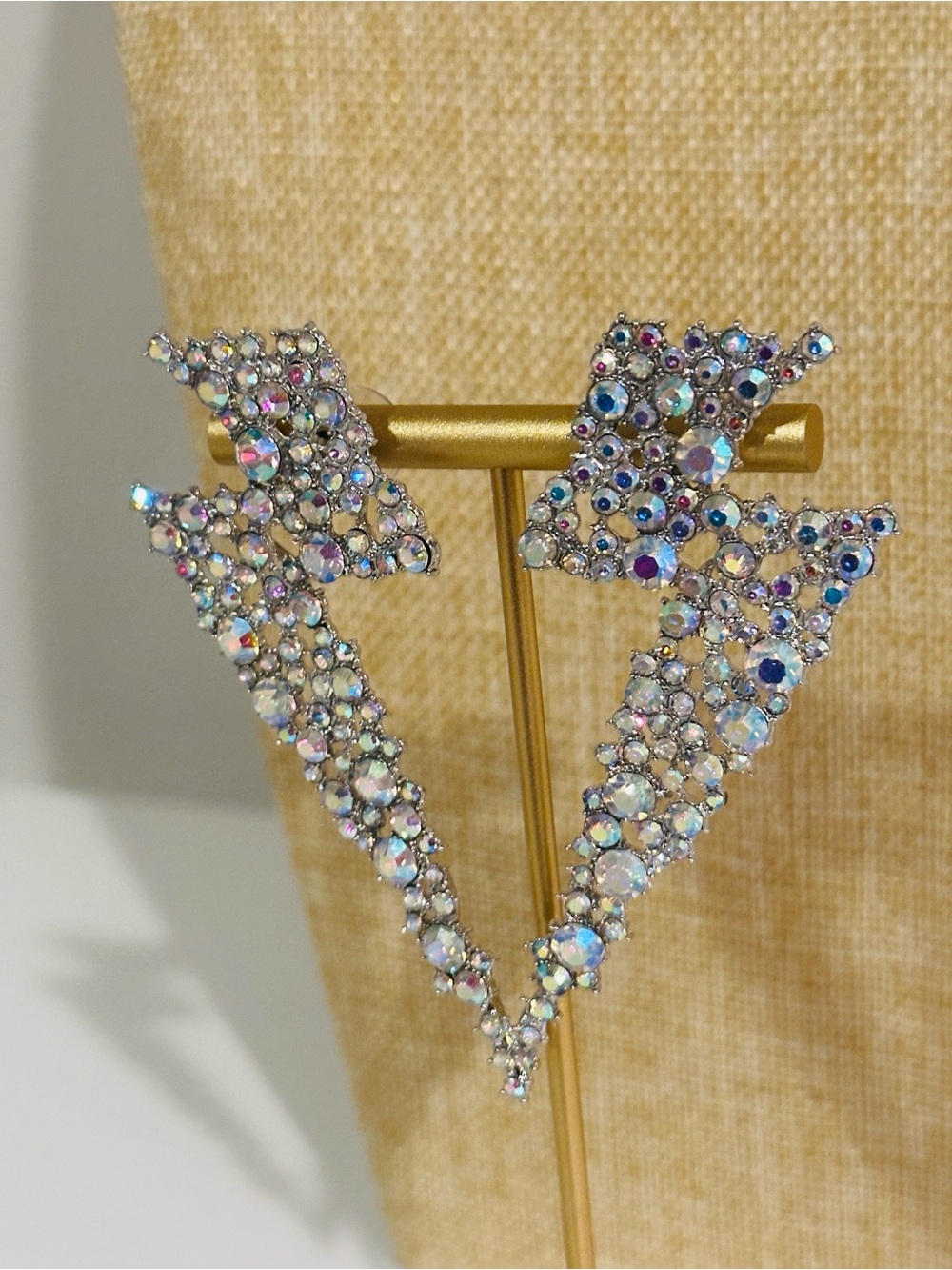 Fashion Jewelry Iridescent Crystal Lightning Bolt Earrings